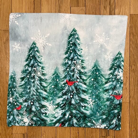 Winter Forest Throw Pillow Covers 18x18 Set of 2, Nature Pine Trees Birds Snow - Picture 1 of 4